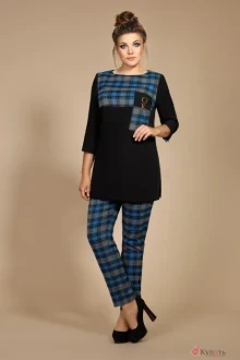 Брючный костюм Мублиз 137 черный/синяяклетка