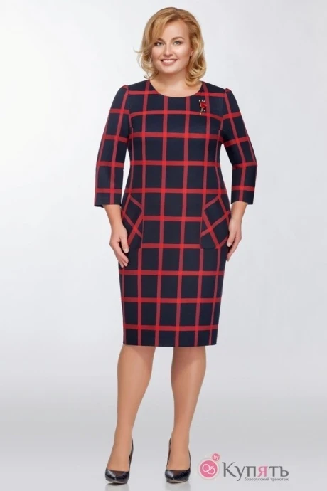 Платье Bagira 437 синий/красная клетка с брошью #1