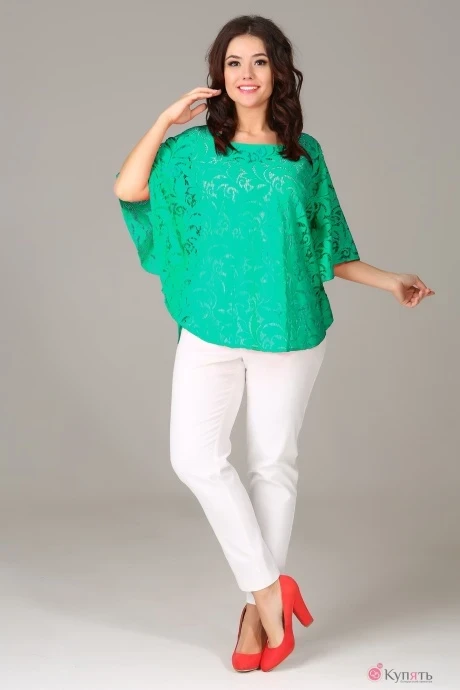 Брючный костюм Anastasia 125 молочный с зеленым #1