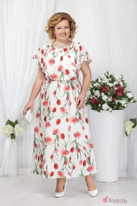 Платье Нинель Шик 5635 белый+тюльпаны #1