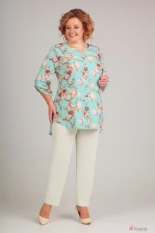 Брючный костюм Асолия 1182 мята+светлые брюки