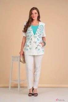 Брючный костюм Anastasia Mak 503 с голубым принтом