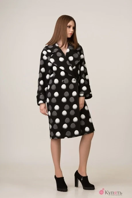 Пальто Rosheli 610 черный в серо-белый горох #1
