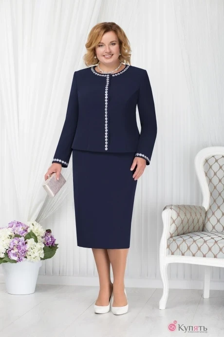Юбочный костюм Нинель Шик 7207 тёмно-синий #1