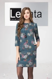 Платье LeNata 11961 темно-бирюзовый в цветы