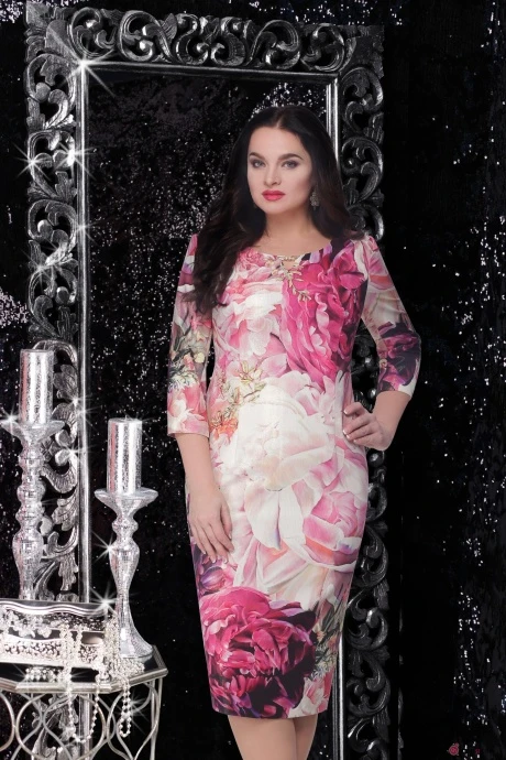 Платье LeNata 12590 розовые цветы #1