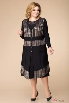 Костюм с платьем Romanovich Style 3-1261 чёрный с золотом