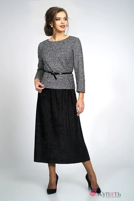 Юбочный костюм ALANI COLLECTION 829б луза серебро+юбка черная #1
