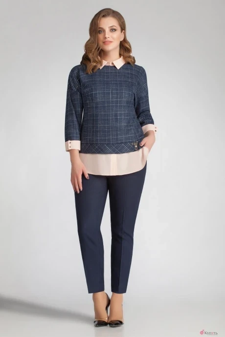 Брючный костюм Магия Моды 1259 пудра+темно-синий #1