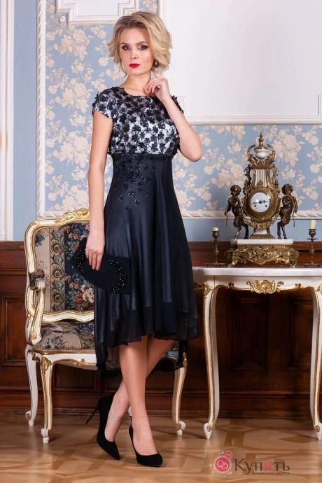 Платье Euro-moda 193 синий+серебро #1