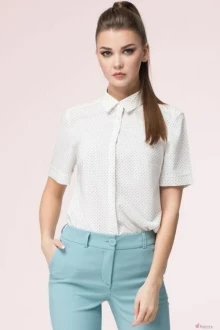 Блузка, туника, рубашка LeNata 11904 серый горошек на молочном фоне