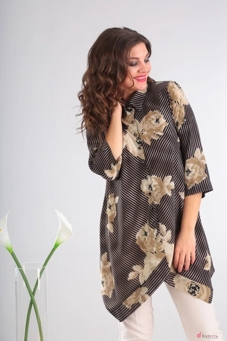 Блузка, туника, рубашка Мода-Юрс 2413 бежевые цветы #1