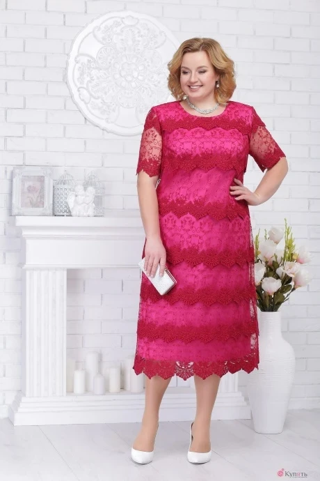 Платье Нинель Шик 5697 виннный+малина #1