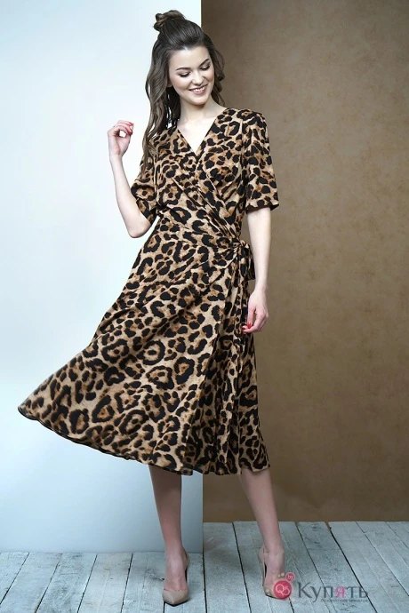 Платье Fantazia Mod 3387 бежево-коричневый леопард #1