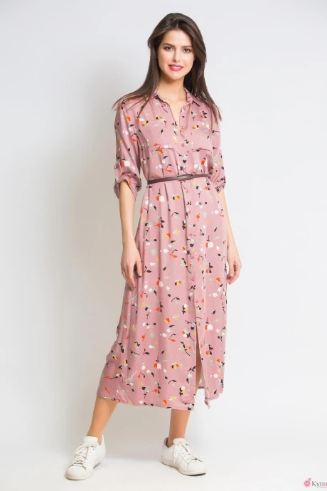 Платье Ivera Collection 651 розовая пудра в цветы #1