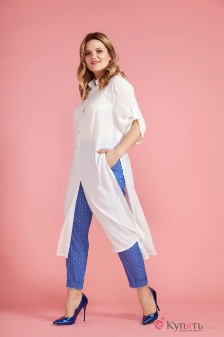 Брючный костюм Anastasia 284 молочный/голубой #1