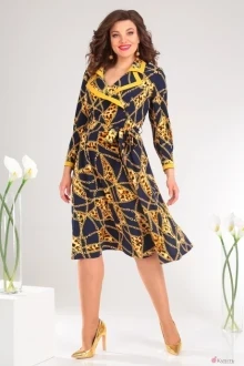 Платье Мода-Юрс 2398А синий+цепи