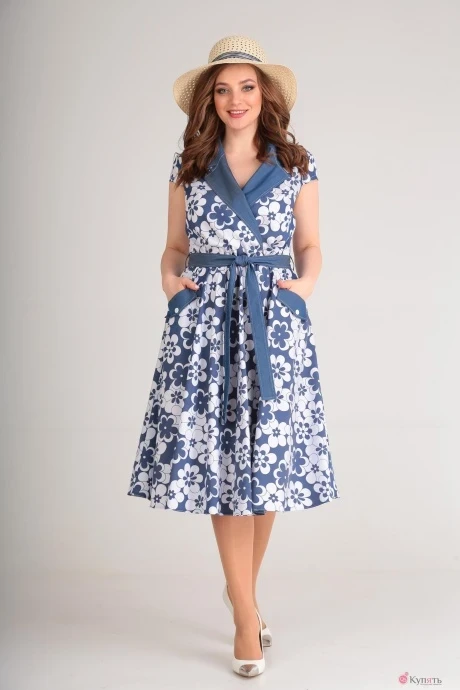 Платье Anastasia Mak 614 бело-синий #1