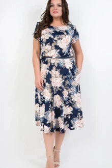 Платье TricoTex Style 14-19 на синем фоне пудровые цветы