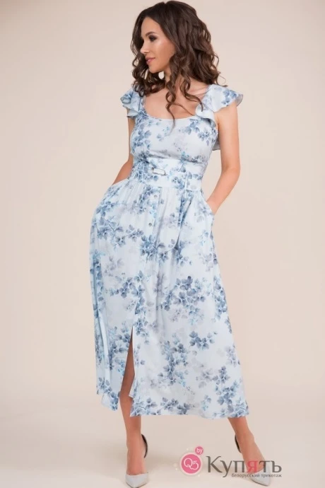 Платье Teffi Style 1420 листики на голубом #1