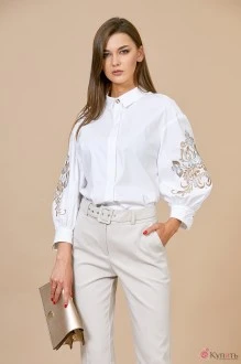Блузка, туника, рубашка EOLA 1715 белый+вышивка