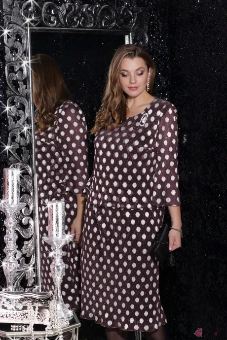 Платье LeNata 11060 серебряный горошек на бордовом #1