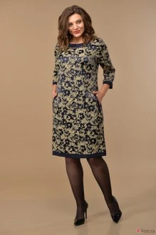 Платье Lady Style Classic 1427 темно-синий с бежевым ласси