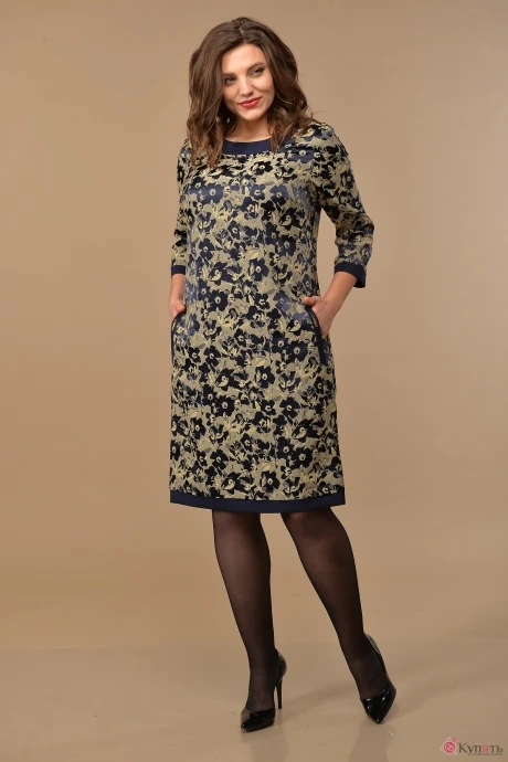 Платье Lady Style Classic 1427 темно-синий с бежевым ласси #1