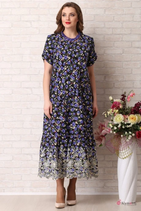 Платье Aira Style 739 темно-синий цветы анютки #1
