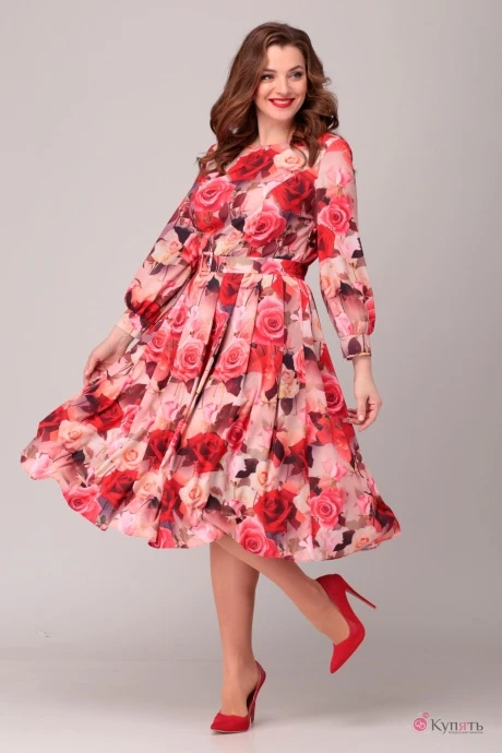 Платье Асолия 2369/3 красно-розовые розы #1