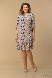 Платье Lady Style Classic 1866-4 ромбики с желтым мультиколор