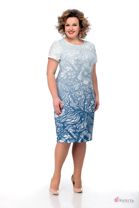 Платье *Распродажа Мишель Стиль 848 голубой,цветы #1