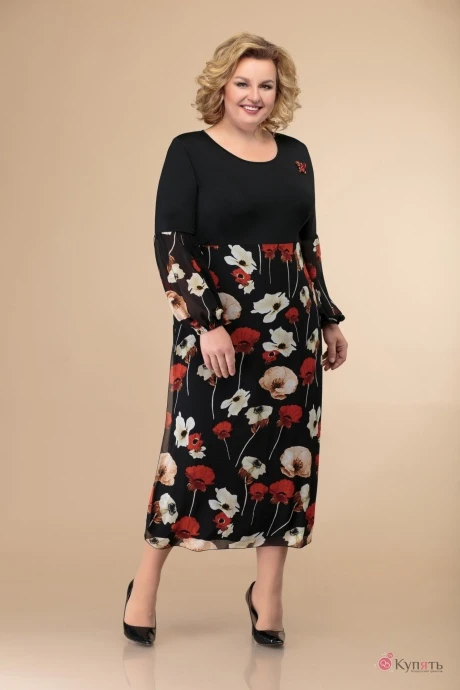 Платье Svetlana-Style 1428 чёрный+цветы #1