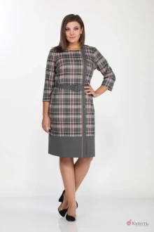 Платье Lady Style Classic 2156 Серый с коричневым клетка
