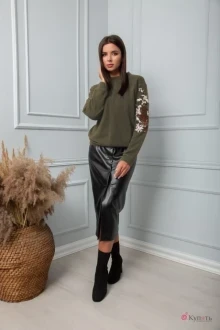Джемпер (кофта) SandyNa 13858 темно-оливковый тигр