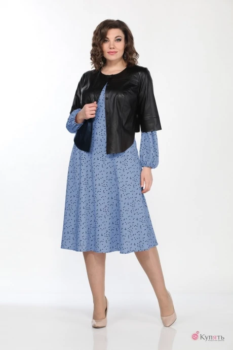 Юбочный костюм Lady Style Classic 2256 /1 Жакет+платье чёрный с голубым #1