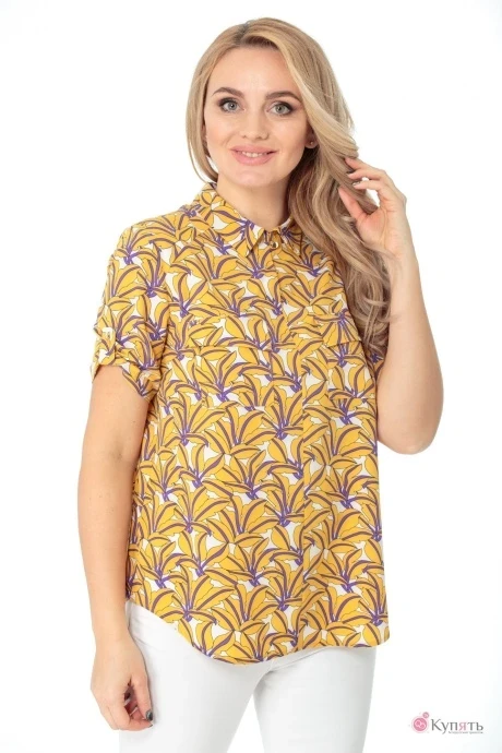 Рубашка MODEMA 409 желто-фиолетовые цветы #1