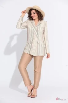 Брючный костюм Anastasia 576 бежевый/капучино