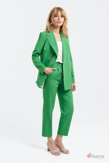 Брючный костюм PiRS 3109 тройка ярко-зеленый+молочный #1