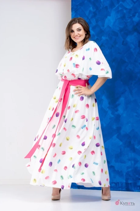Платье Anastasia 627 А молочный+розовый пояс #1