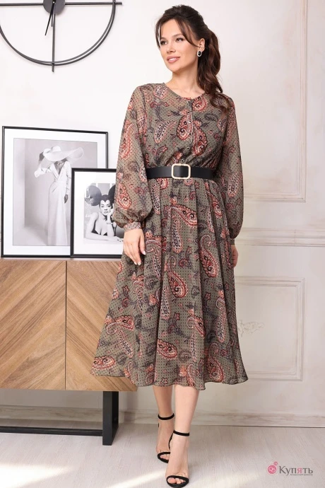 Платье Мода-Юрс 2567 зеленый узор #1