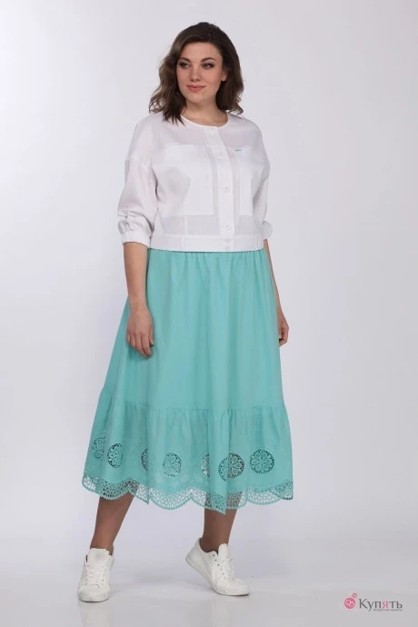 Юбочный костюм Lady Style Classic 2288 Белый с бирюзовым #1