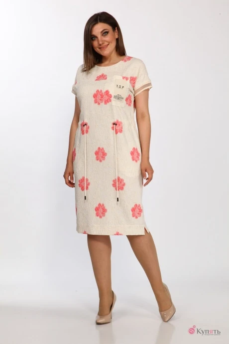 Платье Lady Style Classic 2277 /3 молочный с коралловым #1