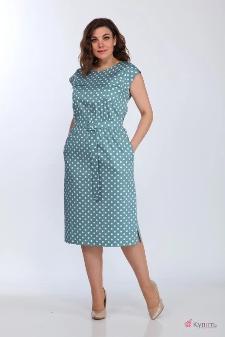 Платье *Распродажа Lady Style Classic 1852/1 бирюзовый горошек #1