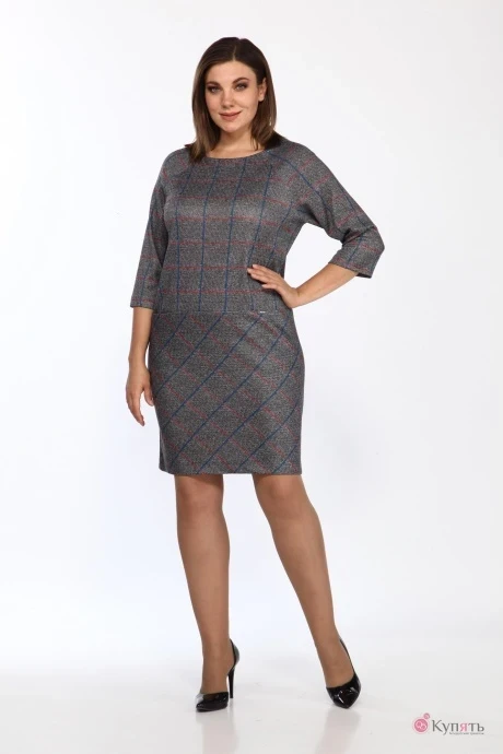Платье Lady Style Classic 766/7 Серый с красно-синей клеткой #1