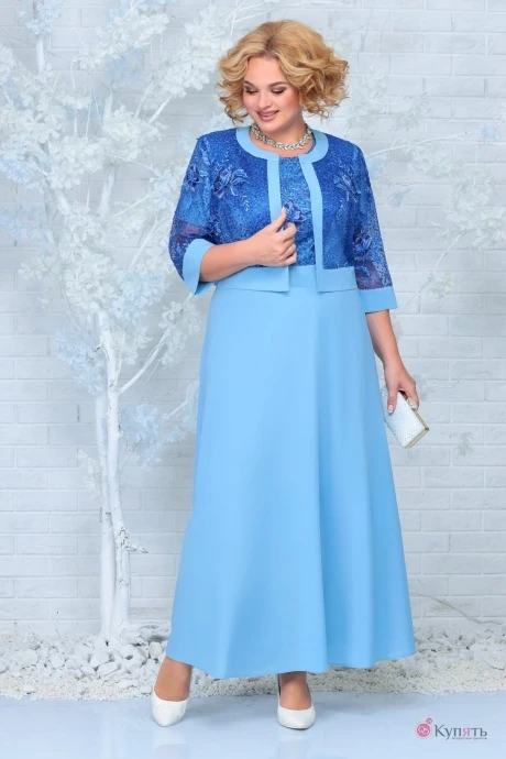 Юбочный костюм Нинель Шик 7333 голубой+василек #1