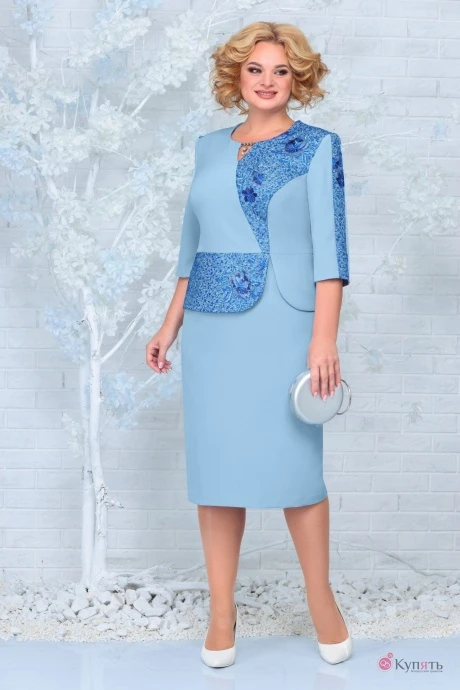 Платье Нинель Шик 7334 голубой+василек #1