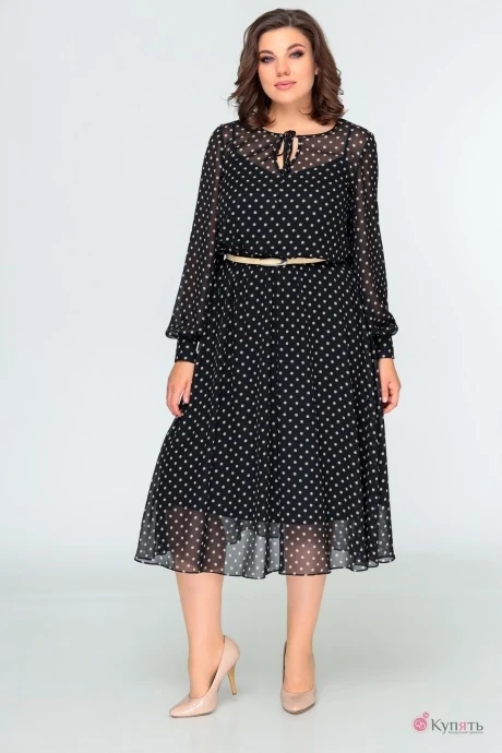 Платье Swallow 396 Черный в бежевый горох #1