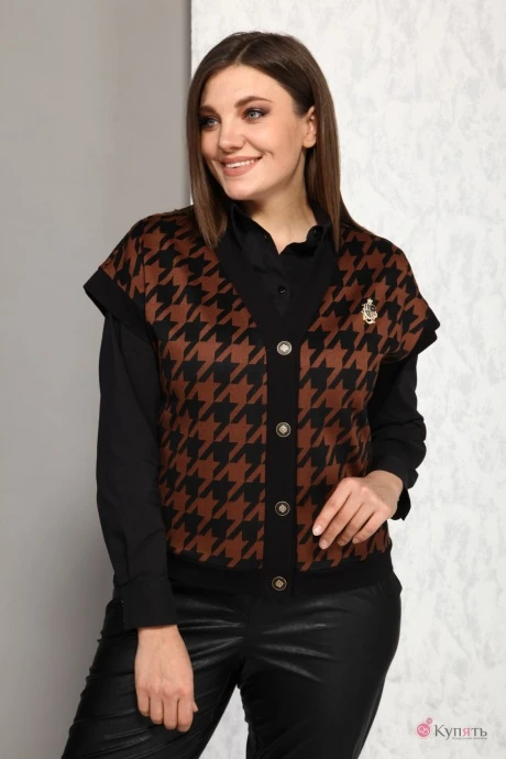 Рубашка Карина Делюкс 9936 К рубашка+жилетка черно-коричневый #1