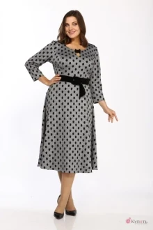 Платье Карина Делюкс 9956 серый горошек